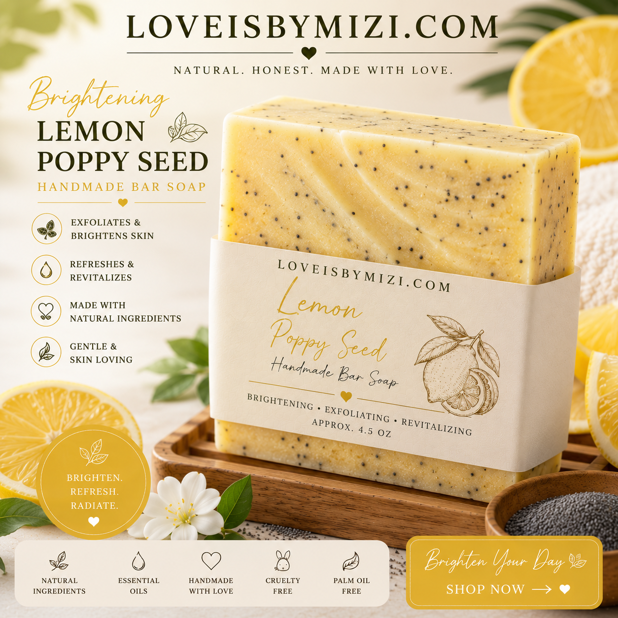 Lemon and Poppyseed exfoliation cleansing bar