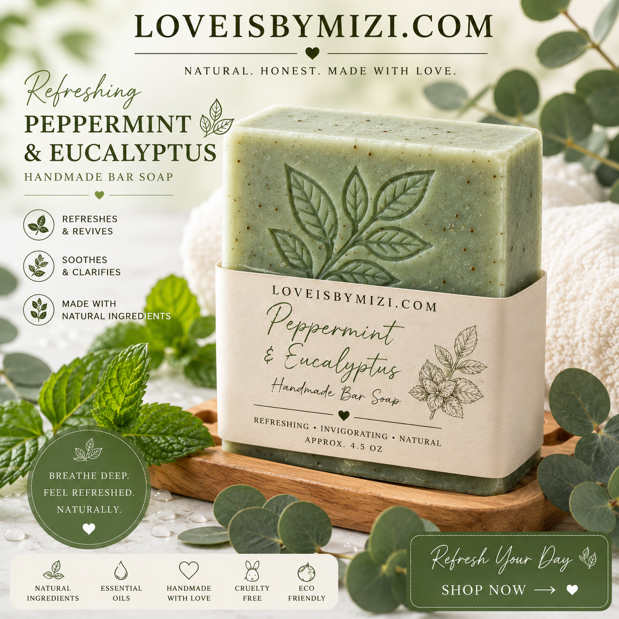 Peppermint and Eucalyptus Cleansing Bar